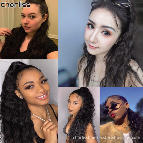 Natural Indian Virgin Cheveux Afro Kinky Curly Hair Ponytail Real Bandage Clips Ponytails Synthetic Hair Extensions Wrap Around